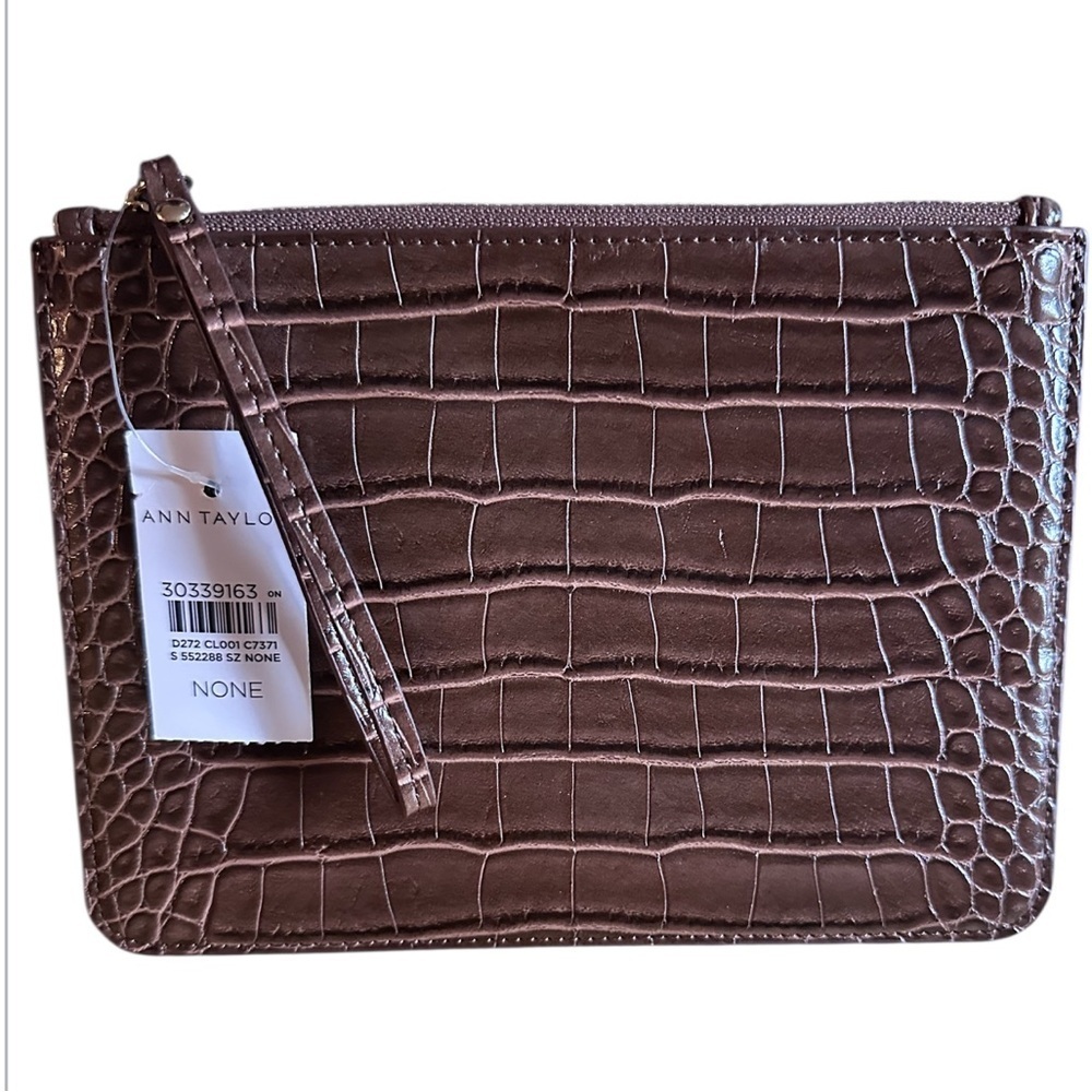 NWT Ann Taylor Chocolate Croc Embossed Pouch